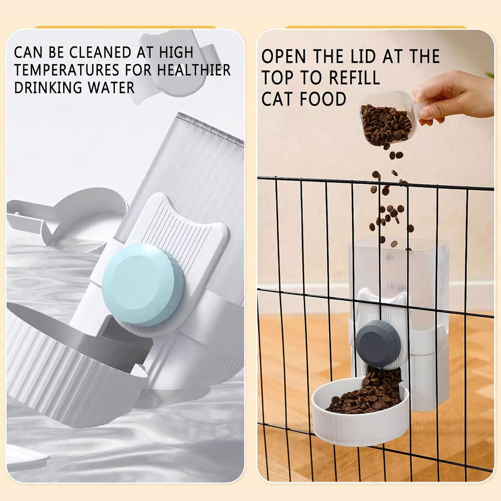 kathson Rabbit Feeder,Bunny Water Bottle Dispenser,Pet Cage Food Bowl,Grey