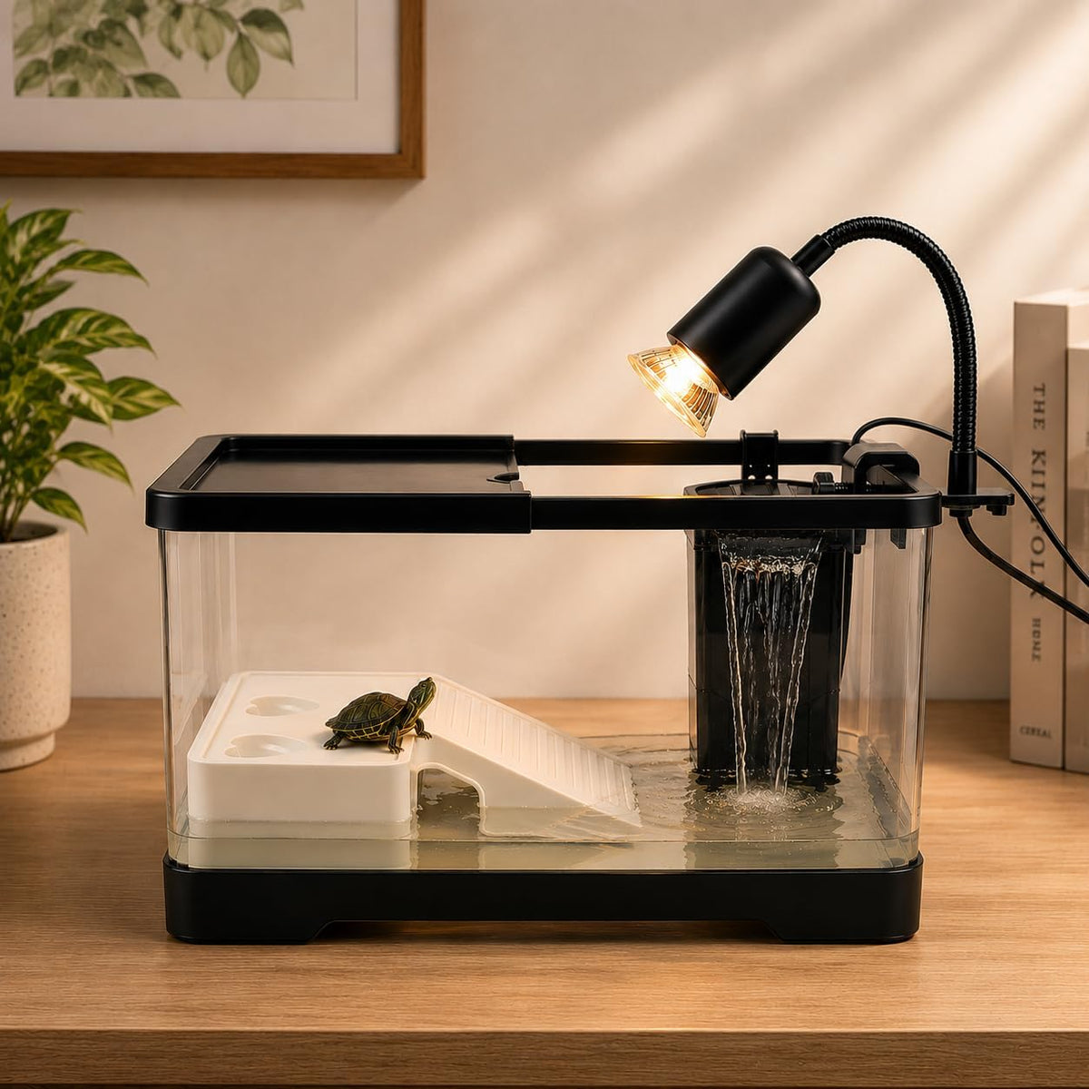 Upgraded 3 GAL Turtle Tank Kit(Tank+3.5W Filter+Light+Basking Platform),Fish Tank Starter Kit, Aquarium for Crabs,Fishes,Amphibians,Reptiles
