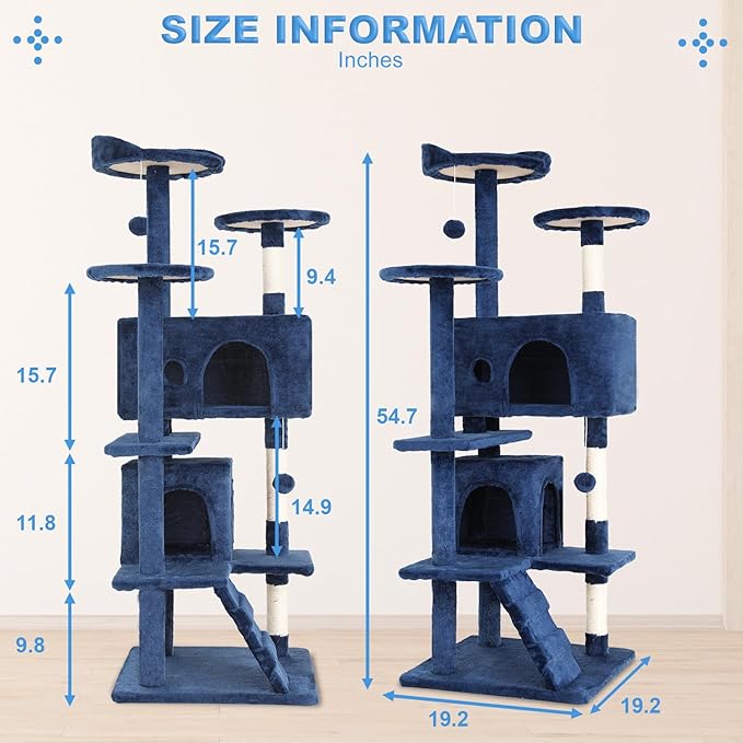 FDW | 54" Cat Tree Tower | Navy Blue | Multi-Level Indoor Activity Center - Image 7