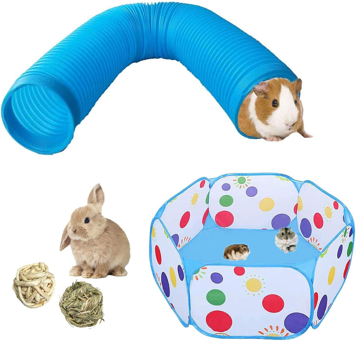 Hamiledyi Small Pet Collapsible Tunnel, Portable Hamster Outdoor/Indoor Playpen, Guinea Pig Fun Hideout Accessories Tent Toys for Bunnies Rats Gerbils Ferrets (Blue)