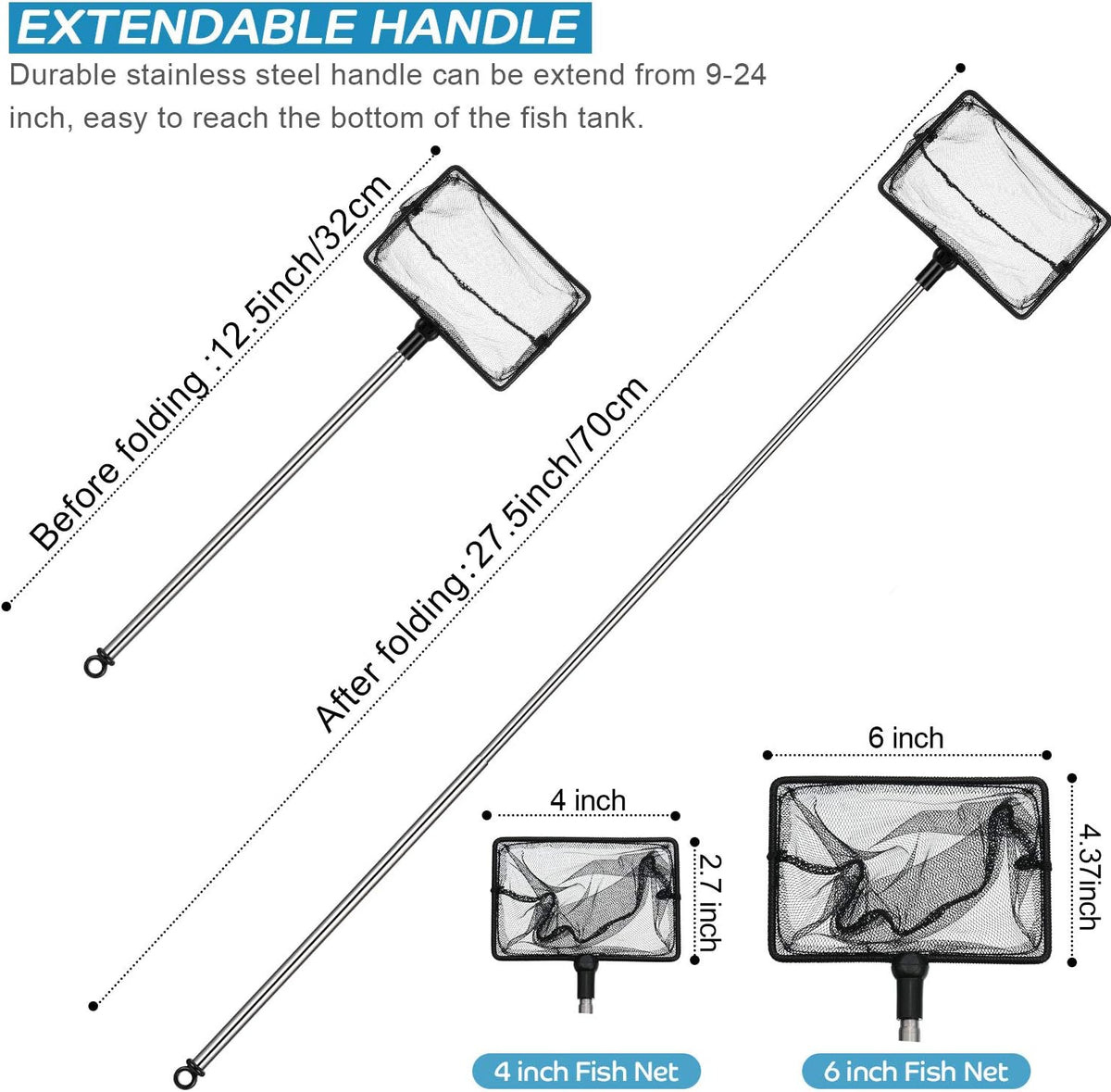2 Pieces Fish Tank Net Aquarium Mesh Fishes Net Long Handle