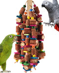 DBNESS Bird Toys for Parrots, 22in Large Parrot Chew Toys Natural Wood and Corn Cob Hanging Chewable Shredding Toy for Bird Cage, Foraging Toy for Macaws African Greys Cockatoos Amazons