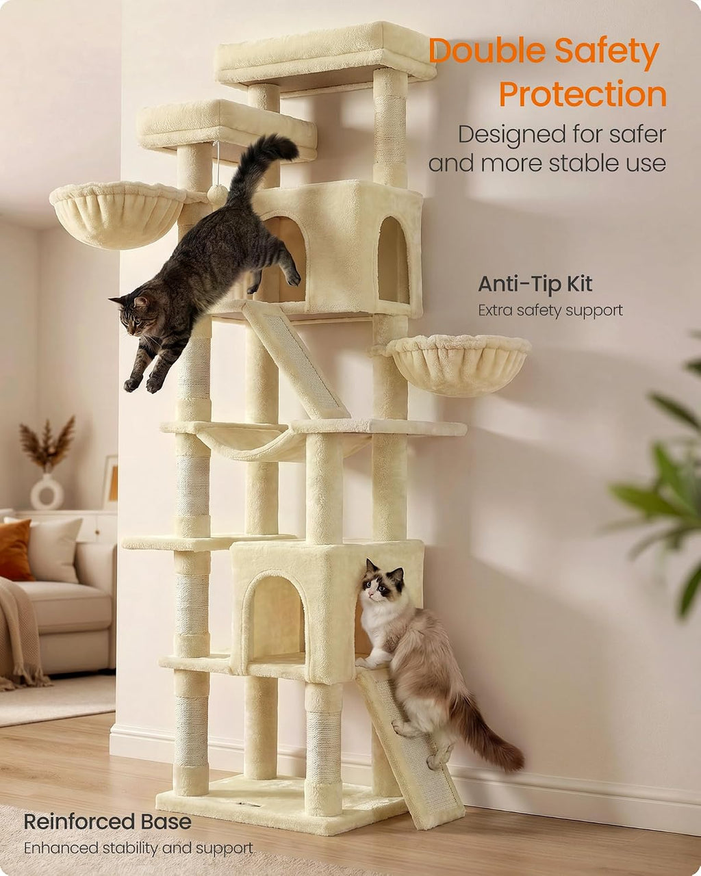 Feandrea Large Cat Tree, 81.1" Tall Sturdy Cat Tower for Indoor, Beige