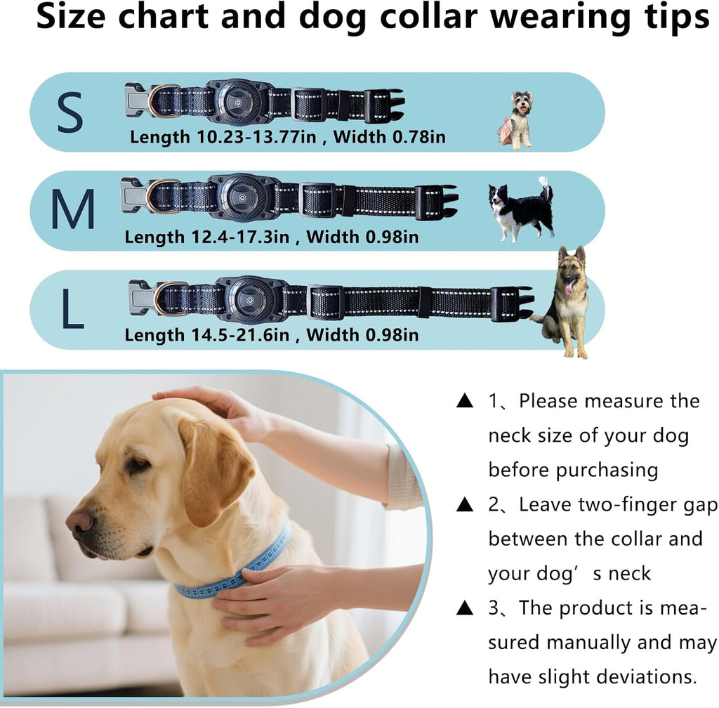 Waterproof Air tag Dog Collar - Reflective, Built-in Tracker with Bluetooth Connectivity（Included Tracker） Soft-Padded Adjustable Buckle (Black, M)