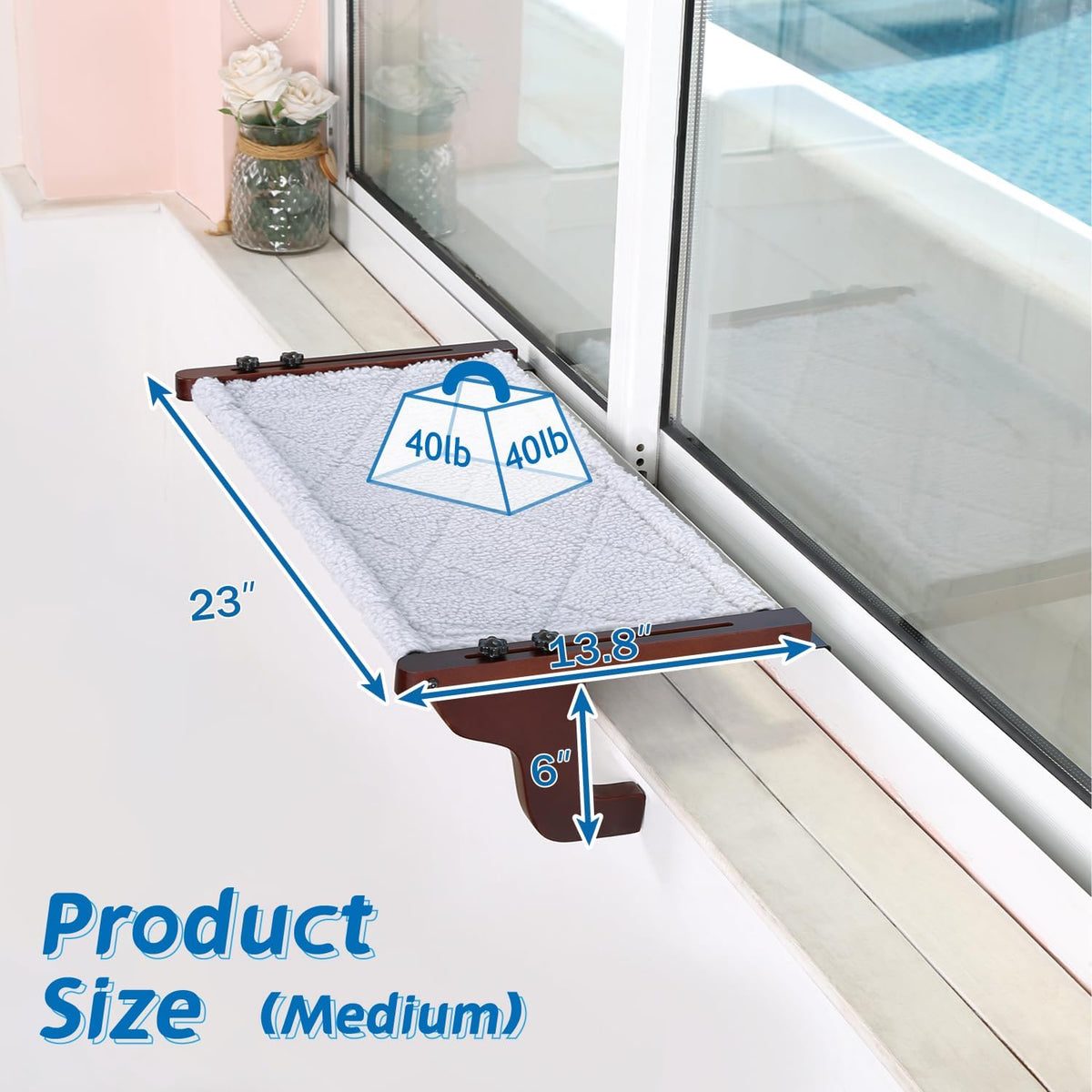 Zakkart Easy Seat Cat Perch for Windowsill (Dark Stained Wood/Gray, M)