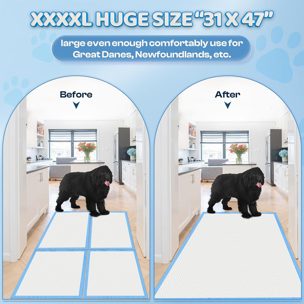Boscute 4XL Thicken 6 Layers Ultra Absorbent Dog Pee Pads, 31”X47”Leak-Proof Odor-Control Quick Dry Puppy Training Pads Quick Dry Pee Pads for Dogs Cats Pets 150Counts