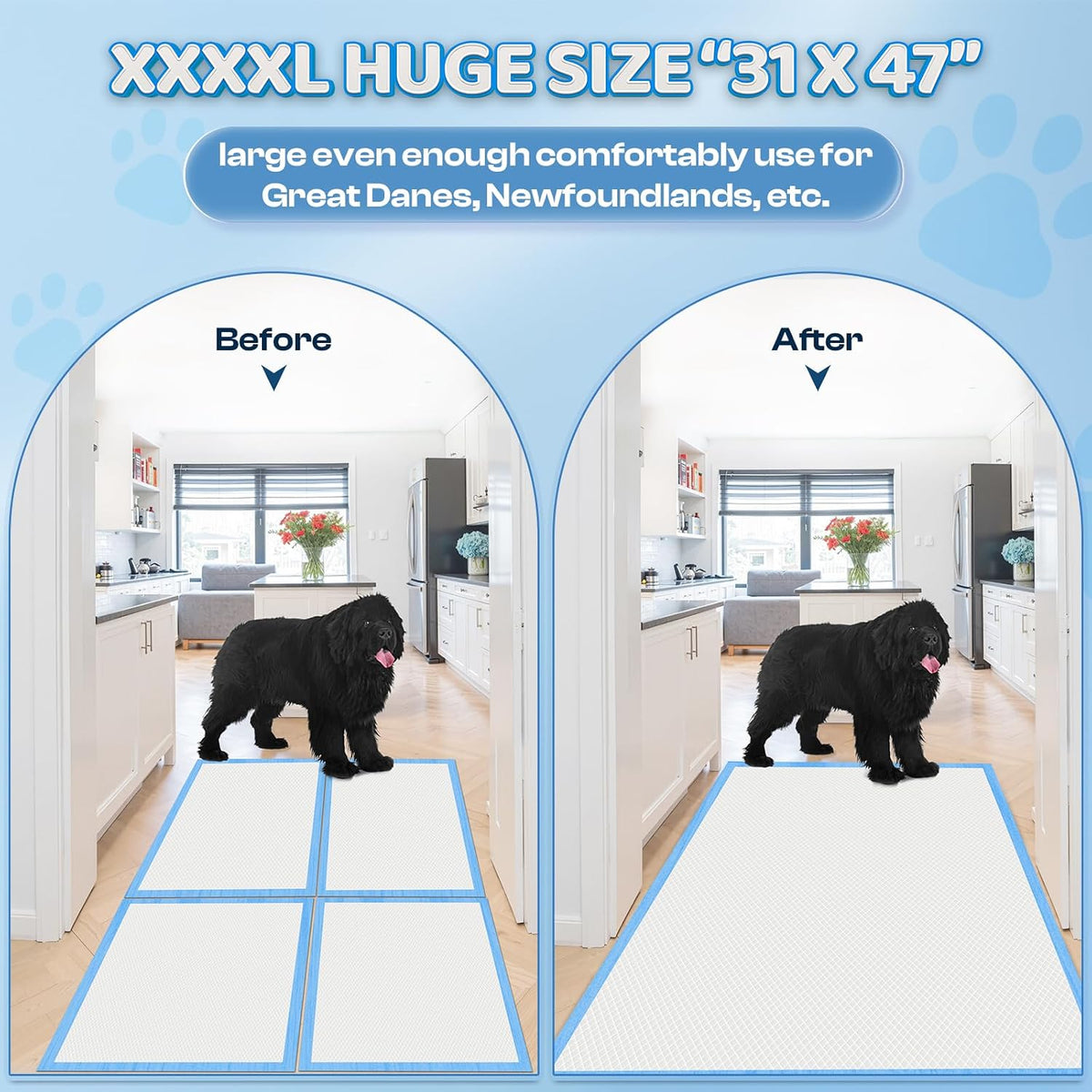 Boscute 4XL Thicken 6 Layers Ultra Absorbent Dog Pee Pads, 31”X47”Leak-Proof Odor-Control Quick Dry Puppy Training Pads Quick Dry Pee Pads for Dogs Cats Pets 150Counts