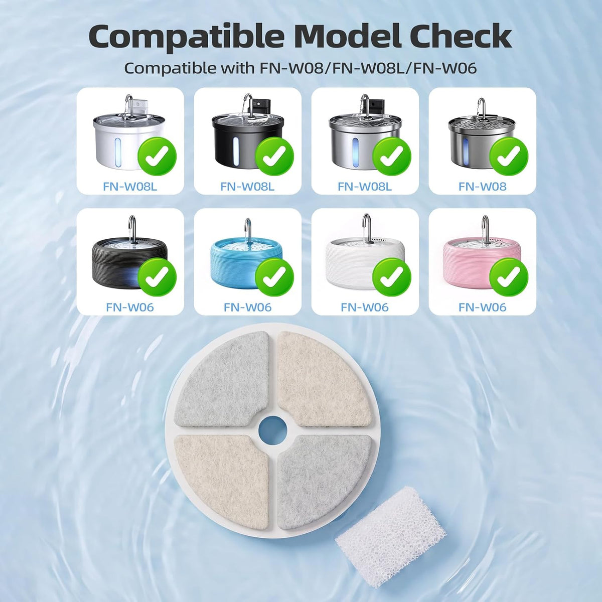 16 Pack Cat Water Fountain Filter & Sponges, with 1 ABS Shell