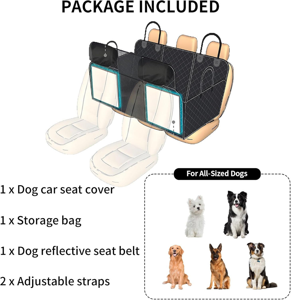 Garvee Back Seat Extender for Dogs, Hard Bottom Dog Seat Cover, Holds Up to 400 LB, Waterproof Backseat Cover Pet Hammock for Car, SUV, Truck, Easy to Use & Clean, Black