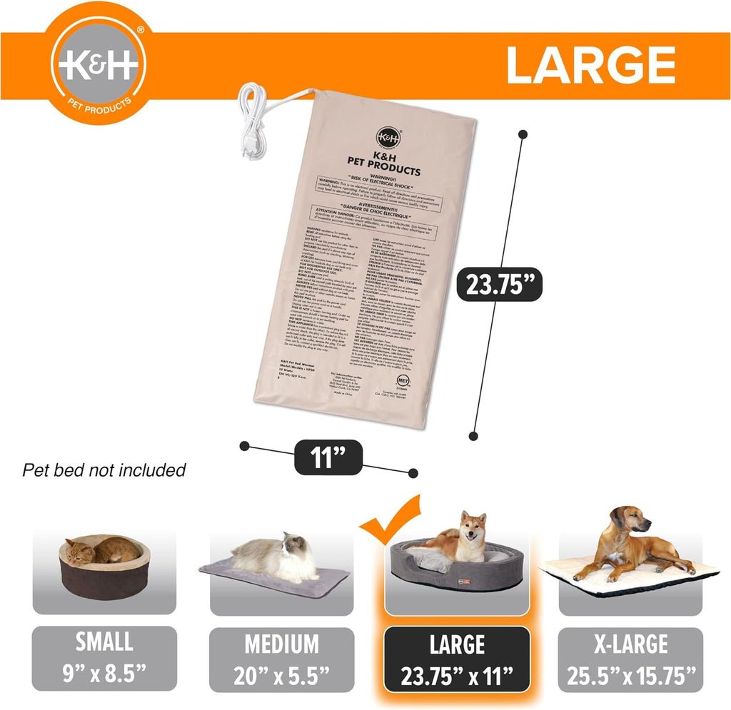 K&H Pet Bed Warmer, Safety Listed, Dog Heating Pad, Large 23.75x11in Tan