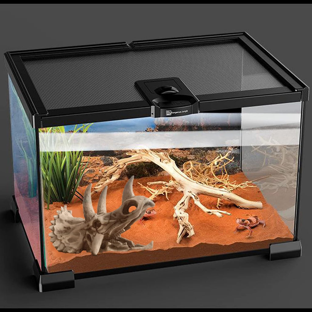 Bearded Dragon Resin Triceratops Skull Hide Decoration Reptiles Artificial Hideout Cave Landscape Tank Accessories Vines Leaves Hideaway Ornaments for Lizards Snake Gecko
