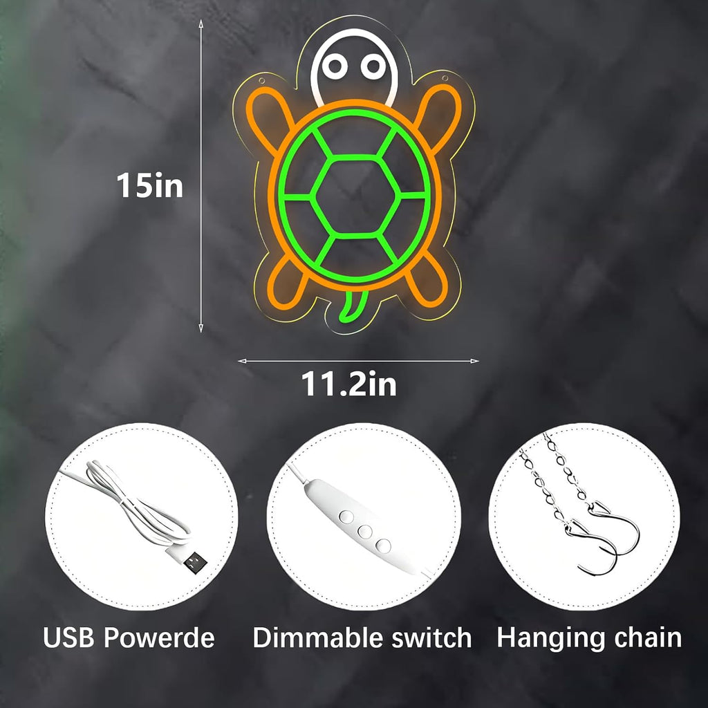 Turtle Neon Sign,LED Neon Light Up Sign for Wall Art Decor,Dimmable Neon Light for Bedroom, Kids Room,Living Room Office Decor, Nursery Classroom Wall Art, Gift For Kid Adults People Who Like turtle