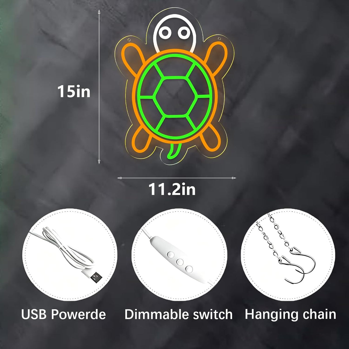 Turtle Neon Sign,LED Neon Light Up Sign for Wall Art Decor,Dimmable Neon Light for Bedroom, Kids Room,Living Room Office Decor, Nursery Classroom Wall Art, Gift For Kid Adults People Who Like turtle