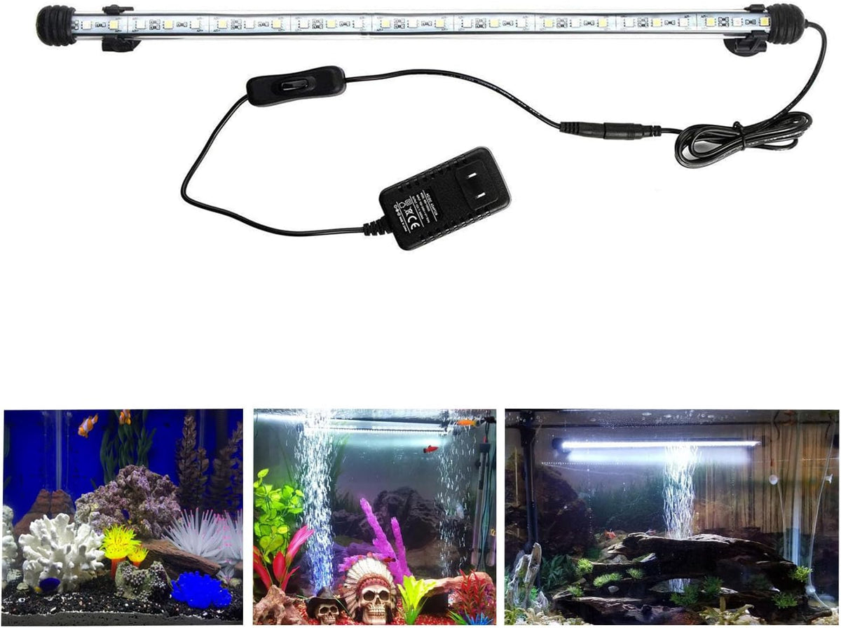 19 inches LED Aquarium Light, 10W Fish Tank Light Underwater Light Submersible Crystal Glass Lights, 9.2ft/2.8m Long Wire Length, White