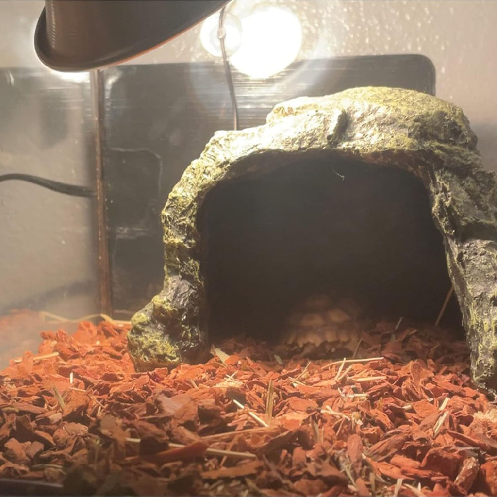 Reptile Rock Hideout Cave,Tortoise Hide Caves,Resin Hides Shelter,Reptile Green Plant Decoration Habitat Decor Terrarium Accessories for Lizards Bearded Dragon Gecko Turtles Spiders