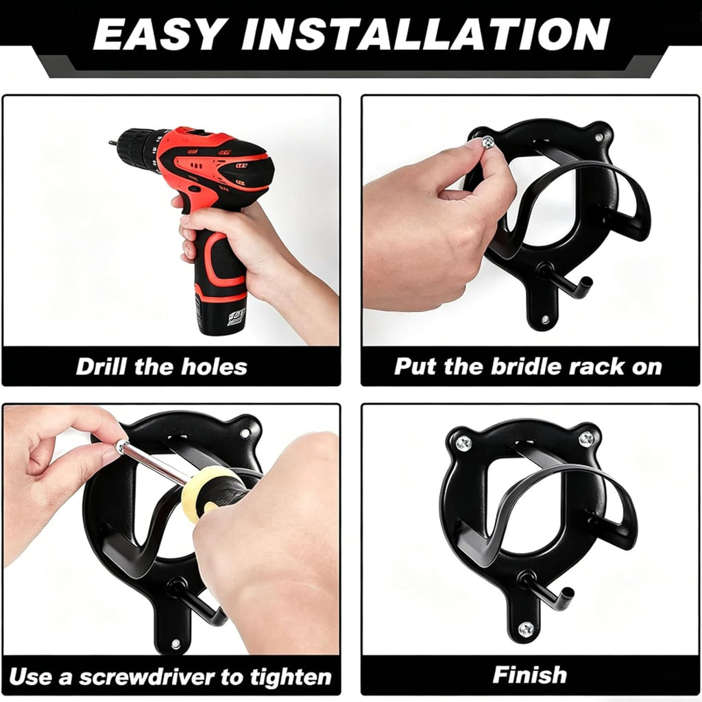 Semetall Horse Bridle Rack,3Pcs Black