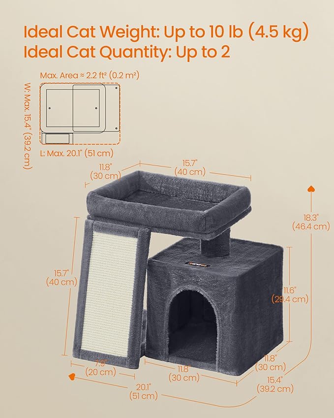Feandrea Small Cat Tree, Cat Tower Condo, Scratching Ramp, Large Top Perch - Image 5