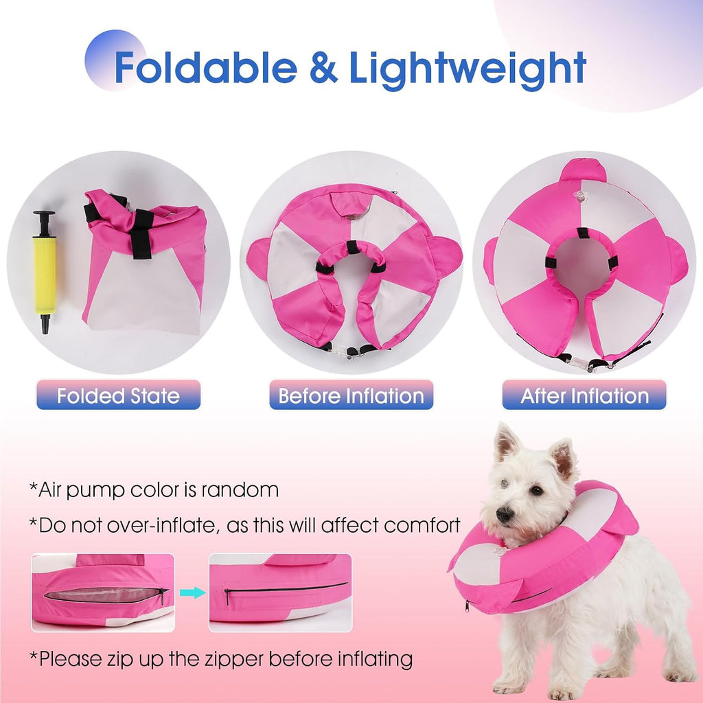 Inflatable Recovery Dog Collar -Lightweight Adjustable,Protective Donut Cone After Surgery for Wound Healing,Prevent from Biting or Scratching,Waterproof & Easy to Clean (Pink,L)