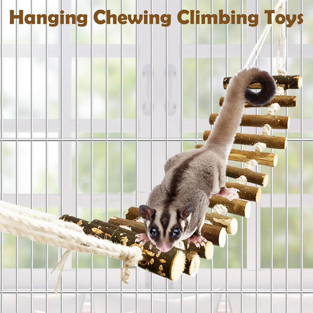 BNOSDM Sugar Glider Climbing Toys 2 Pack Nature Wood Rope Ladder Hanging Sugar Glider Bridge Cage Accessories for Mice Rat Hamster Gerbil Chinchilla