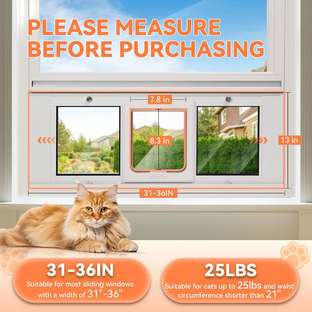 LIBBEPET Cat Door for Window, Adjustable Window Width 31"-36", Large