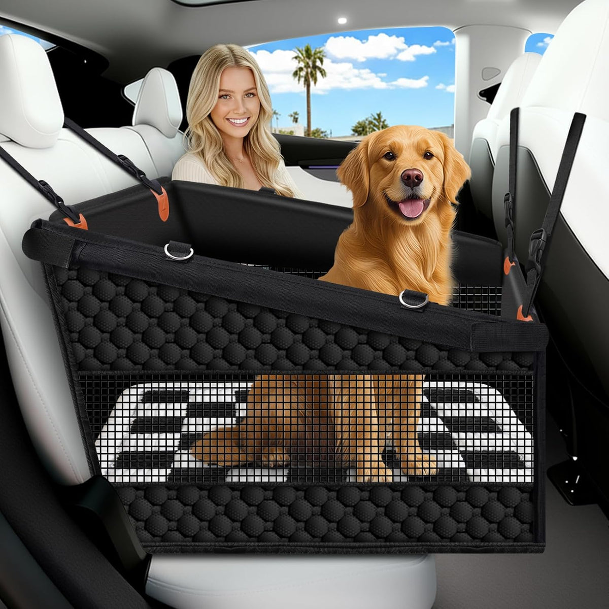 Large Dog Car Seat, Half Back Seat Extender with Hard Bottom