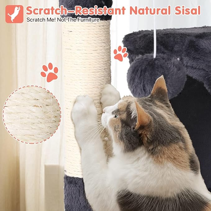 Large Cat Tree with Scratching Post, Wooden Frame, Sisal Ropes, 3 Platforms - Image 4