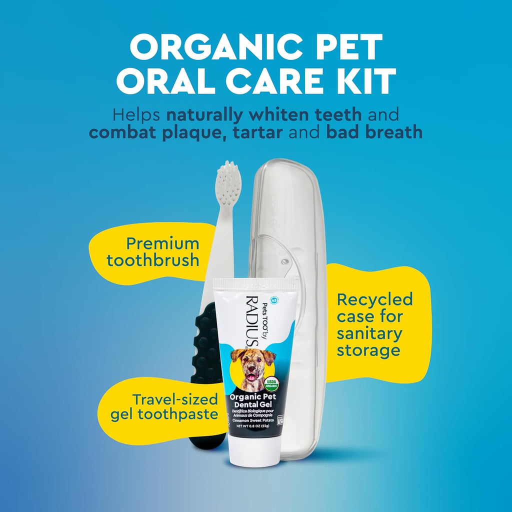 Radius USDA Organic Dental Solutions All Ages Dog Dental Kit 1 Unit, 1 Dog Toothbrush, 1 0.8oz Toothpaste, & 1 Travel Case, Firm Bristle & Non Toxic Toothpaste for Dogs