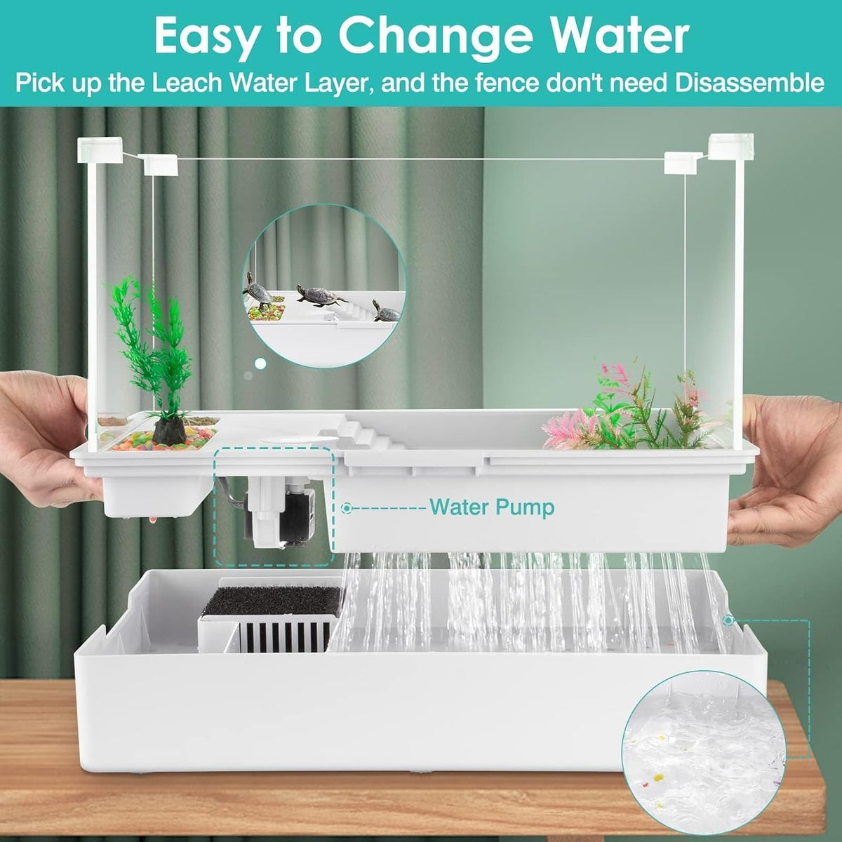 Turtle Tank Kit with Light and Water Pump, Small Turtle Habitat Starter Kit