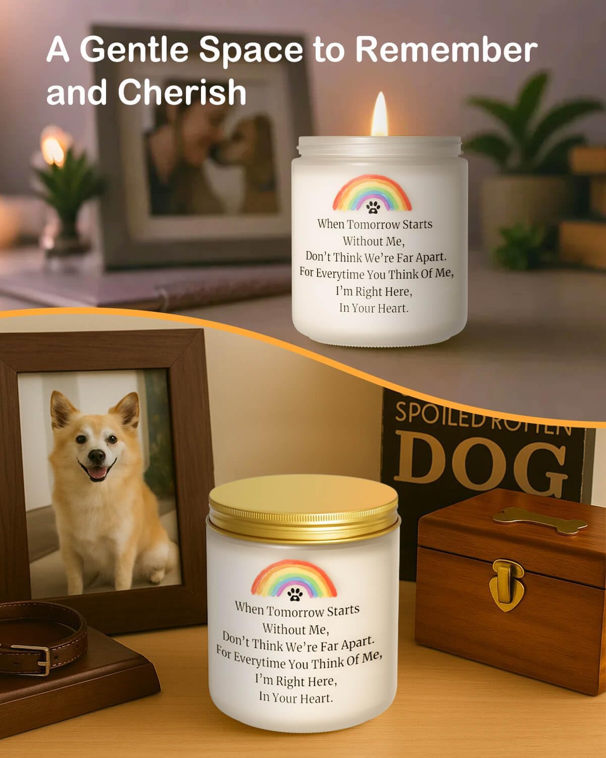 Dog Memorial Gifts for Loss of Dog, Pet Memorial Gifts, Sympathy Gift for Pet Loss with Poem, Rainbow Bridge Remembrance Candle, Passed Away Condolence Present for Pet Lovers, Cat Dog Grief Keepsake
