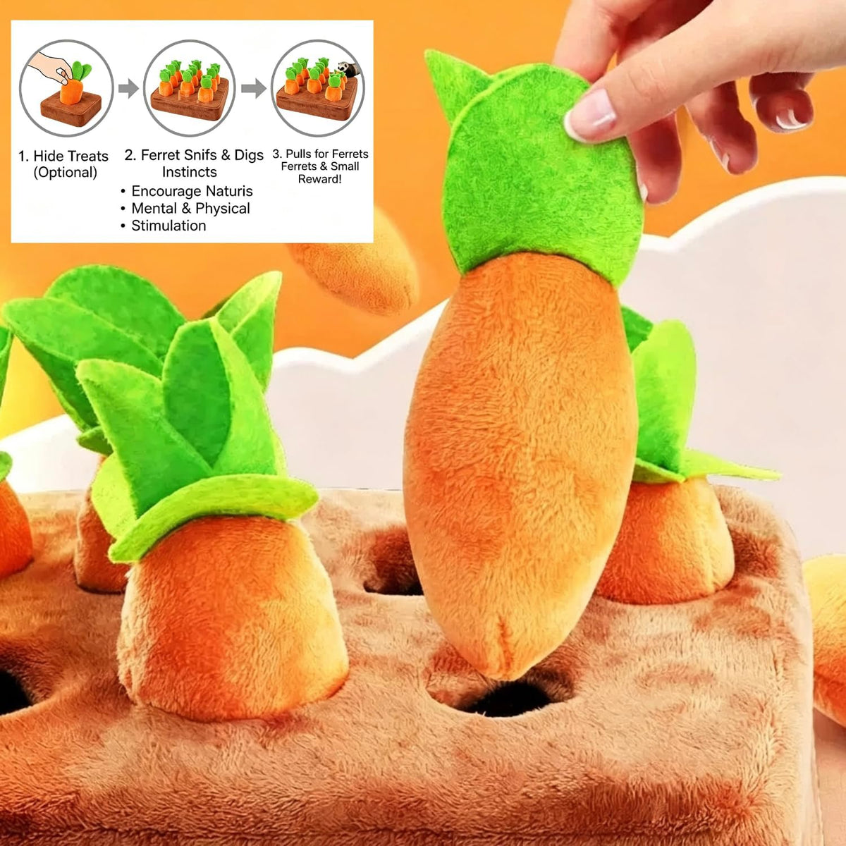 Ferret Foraging Snuffle Mat Carrot Interactive Toys Slow Feeder Toy for Bunny Guinea Pig Small Pet Mental Stimulation