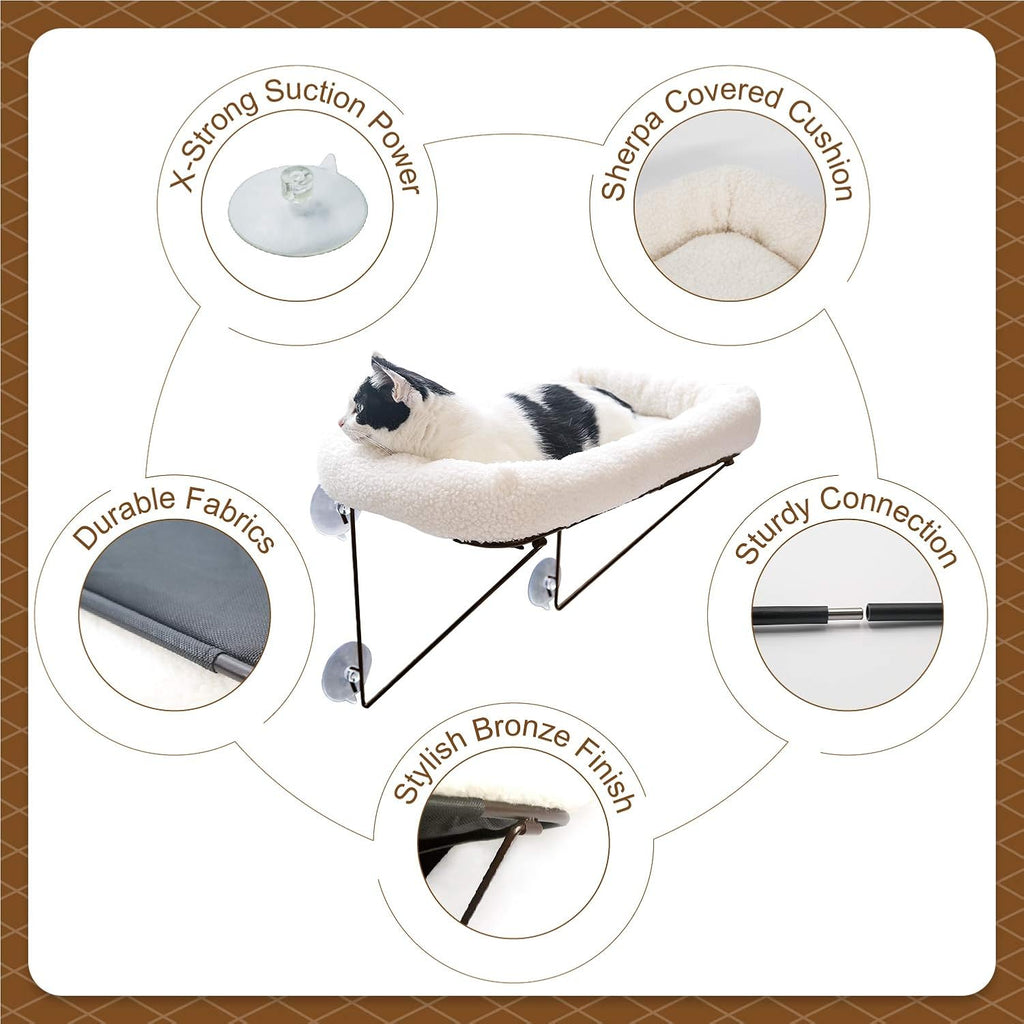 Zakkart Cat Window Perch, 100% Metal Supported from Below (White)