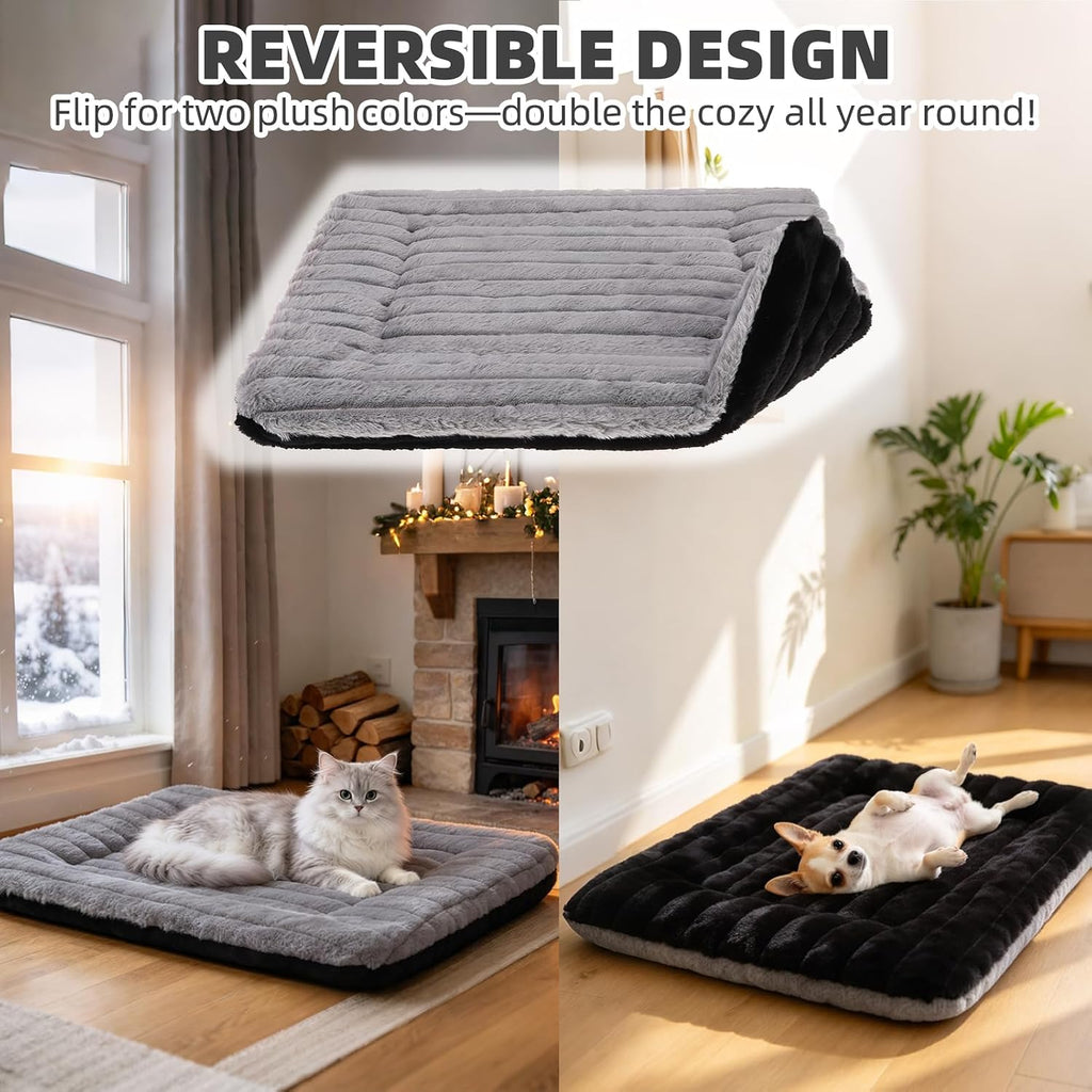 PUPTECK Self-Warming Cat Bed, Reversible Pad Pet Mat, 18”x22” Grey/Black