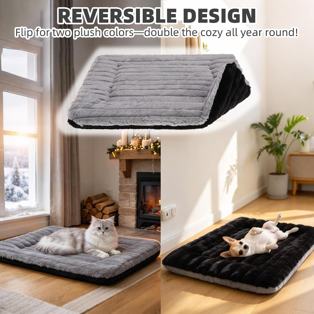 PUPTECK Self-Warming Cat Bed, Reversible Pad Pet Mat, 18”x22” Grey/Black