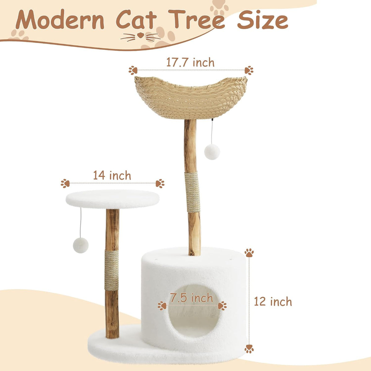 Cat Tree Tower 46" Modern Wooden for Indoor Large Cats