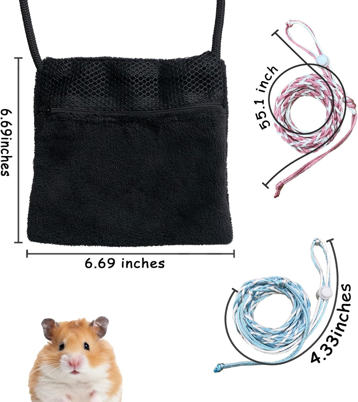 2 Pics Sugar Glider Pouch and 2 Pics Hamster Leash Small Animal Carry Pouch with Adjustable – Cozy & Portable Habitat for Small Pets (Hamsters, Rat, Squirrels)