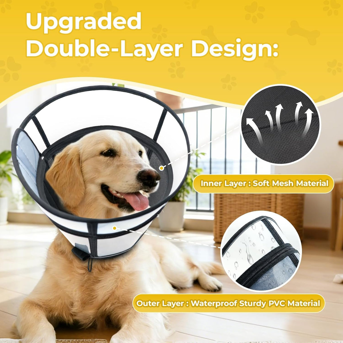 Soft Transparent Dog Cone Collar, Depth Adjustable Recovery Cone