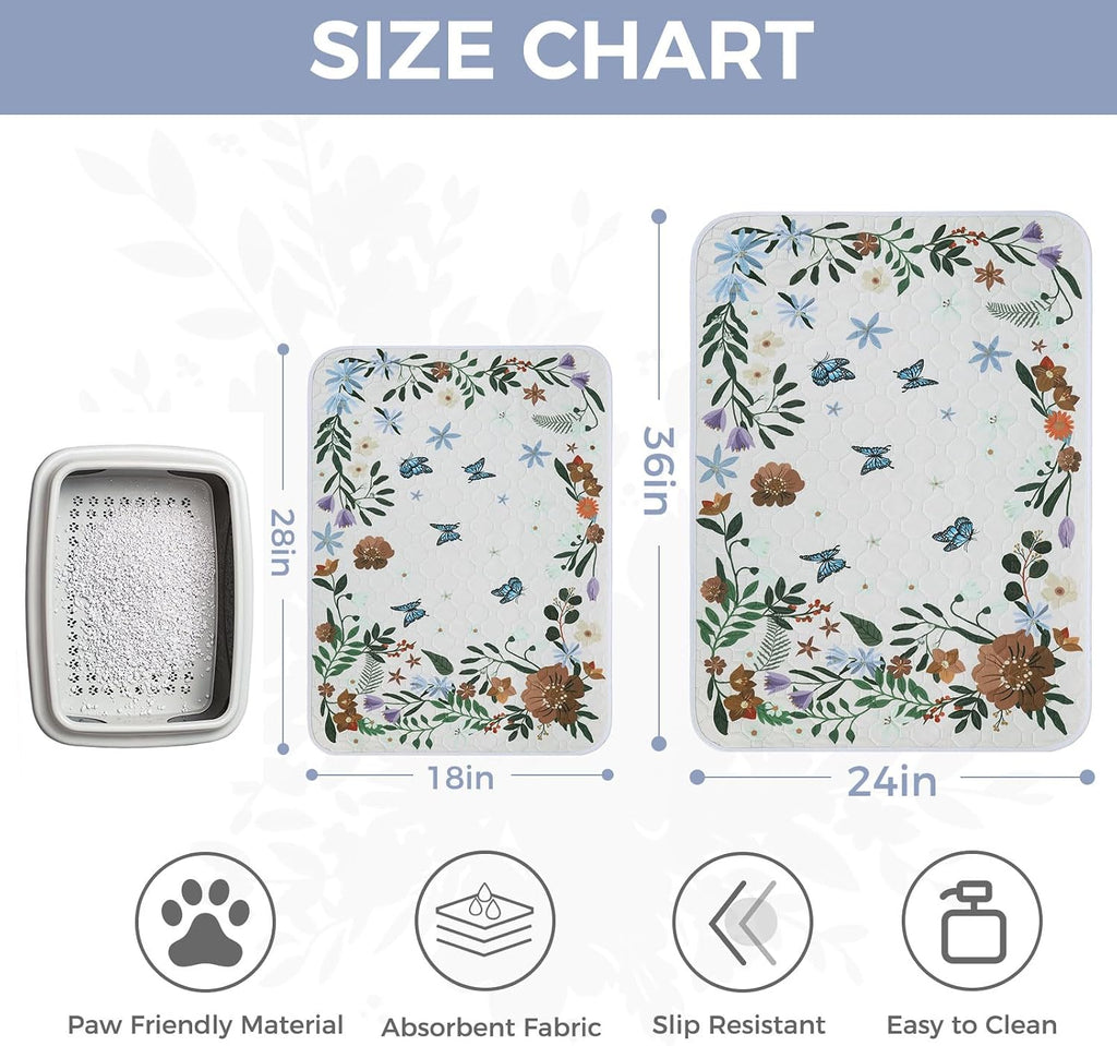 Homimp Cat Litter Mat, Litter Trapping Mat 2 Pack, Contains Mess from Box, Protects Floors,Urine Waterproof,Non-slip,Less Waste Cat Litter Box Mat,Soft on Kitty’s Paws,Washable,Absorbent,White 18"X28"