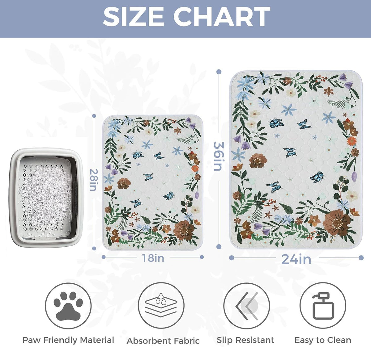 Homimp Cat Litter Mat, Litter Trapping Mat 2 Pack, Contains Mess from Box, Protects Floors,Urine Waterproof,Non-slip,Less Waste Cat Litter Box Mat,Soft on Kitty’s Paws,Washable,Absorbent,White 18"X28"