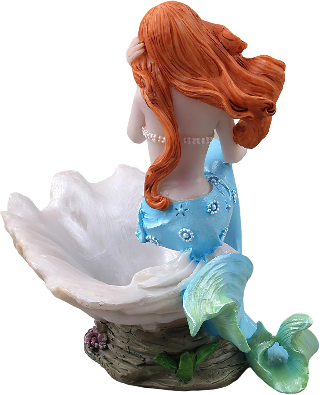 Mermaid Figurines Shell Aquarium Ornament Resin Mediterranean Style Mermaid Princess Craft Statue Jewelry Storage Organizer Gifts for Girls,Fish Tank Supplies Accessories (Blue)…