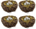 Artificial Birds Nest, 4PCS Crafts Handmade Natural Easter Birds Nest Rattan Birds Nest for Garden Yard Home Party Easter Decor Contains 12 Artificial Bird Eggs&4 Packs of Moss