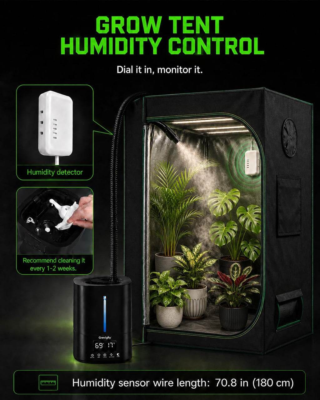 Reptile Fogger Humidifier with Smart Humidity Control & Dual Hose, 5L