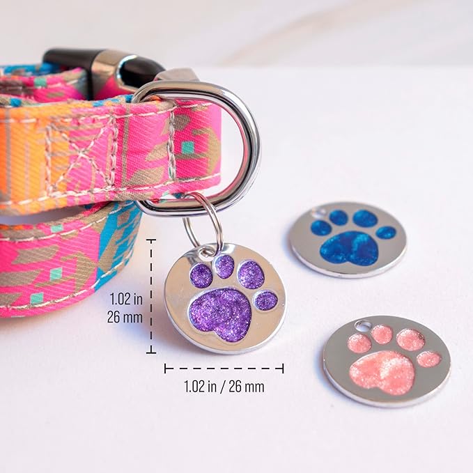 Paw Shape Dog ID Tag Stainless Steel Custom Laser Engraved, Cute Bling Glitter - Image 3