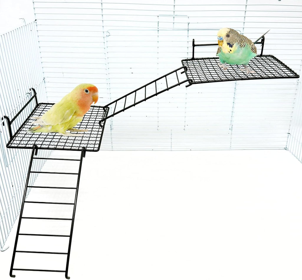 BNOSDM Stainless Steel Grid Platform for Parakeet 4 PCS Bird Perches Platform Parrot Stand with Climbing Ladder Bird Cage Accessories for Small to Large Birds (L)