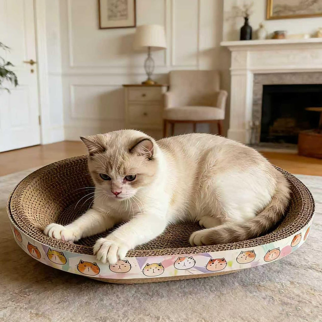 Cat Scratcher Bed with Toys, 2 Pack Oval Cat Scratching Cardboard