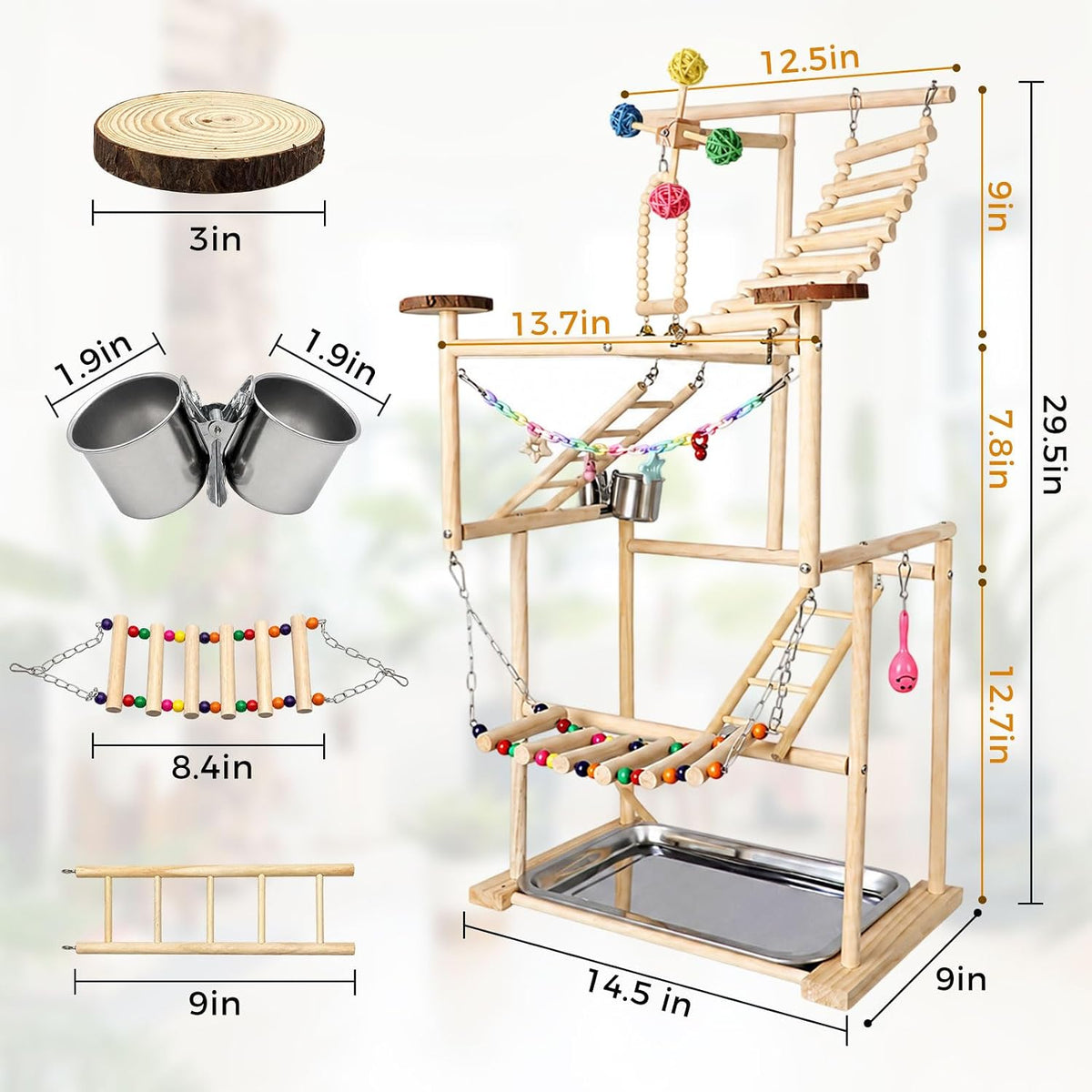 Bird Playground, 4-Layer Parrot Playground for Small to Medium Birds