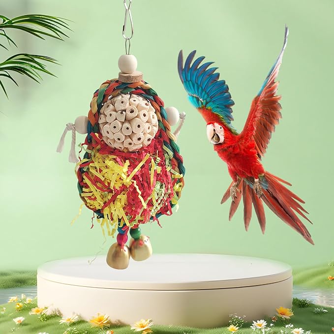 Bird Hoop Swing and Parakeet Toys, Natural Sola Balls and Shredding Hanging Toy - Image 4