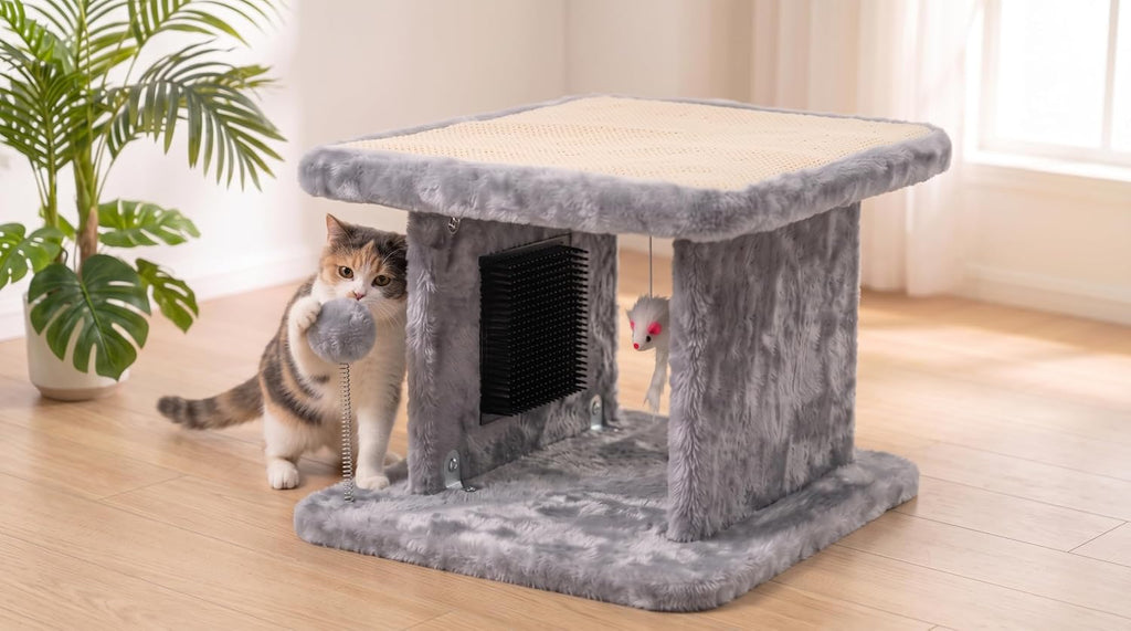 Large Cat Bed with Scratching Post and Combing Board, Sturdy and Durable, Ideal for Small Breeds