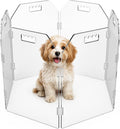 Clear Acrylic Freestanding Dog Gate, Foldable No Drill Indoor Pet Barrier