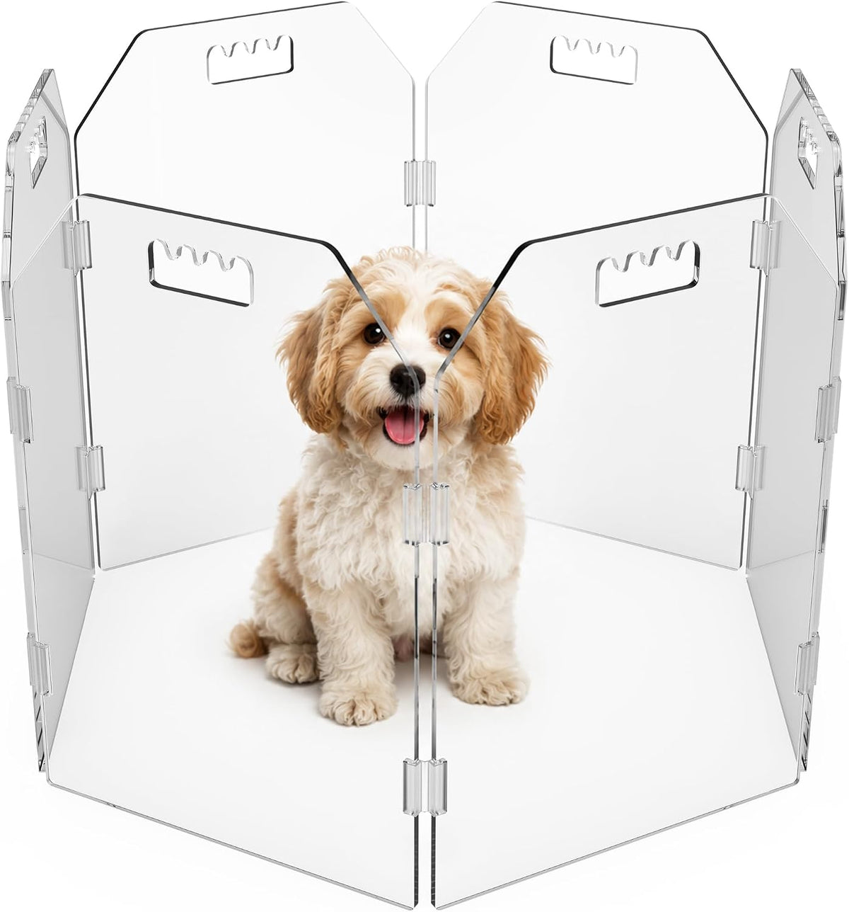 Clear Acrylic Freestanding Dog Gate, Foldable No Drill Indoor Pet Barrier