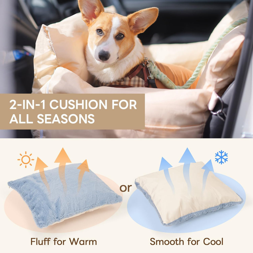 PETTENA Dog Car Seat for Dogs, Premium Dog Booster Seat with Storage Pockets, Detachable Washable Portable Dog Bed, Waterproof Puppy Car Bed,Car Seat for Small/Medium Dogs/Cats (22" x 23.6" x 17.3")